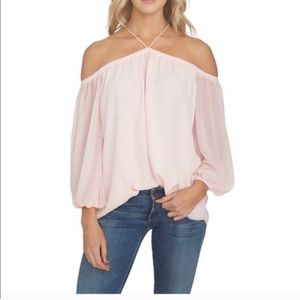 Anthropologie 1.State Blush Pink Airy Off Shoulder Blouse Top Size Medium